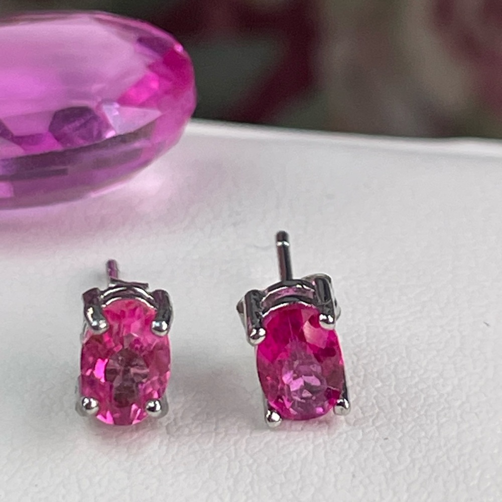 1ct Pink Sapphire Silver earrings Pink